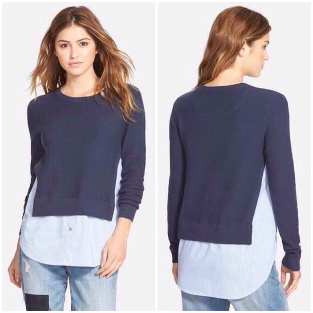 Treasure & Bond Blue Shirttail Layered Sweater